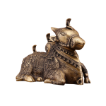 Pure Brass Nandi Statue | 8" x 11" x 6" | 5.5 kg | Intricate Carving | Three Shiv Lings | Matte Gold Finish | Traditional Hindu Temple Art | Jaipurio